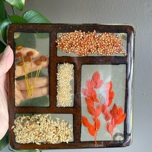 Vintage 60s Acrylic Lucite Dried Grains Trivet Hot Pad Mid Century MCM Footed